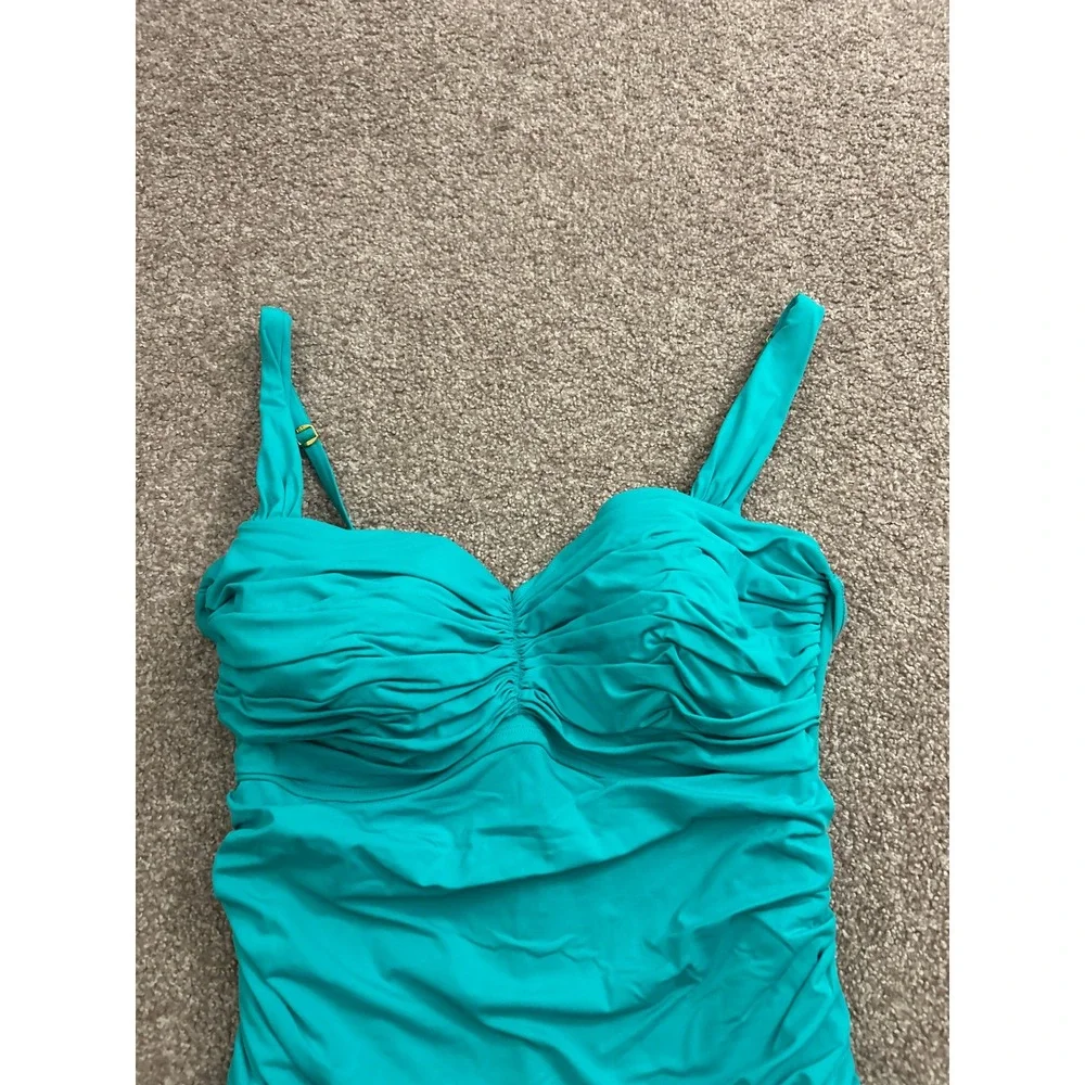 Bleu Rod Beattie One Piece Swimsuit Womens 14 Turquoise Excellent Ruched Front